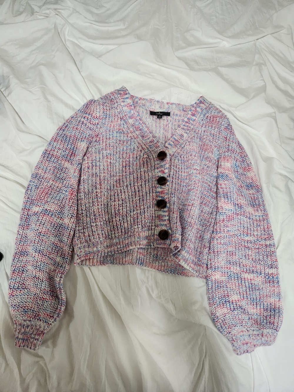 Lulu's Pastel Pink Blue Cream Chunky Knit Button Cardigan